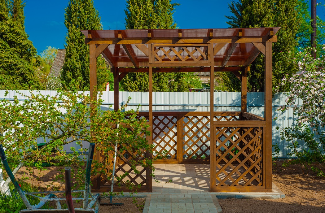 Wood gazebo on the lakeshore of Osoyoos Lake located